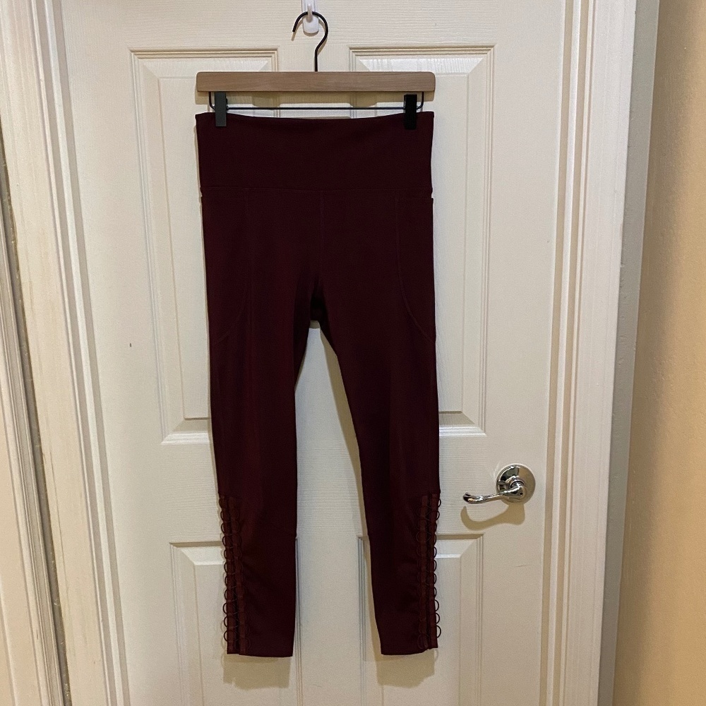 JoyLab- Burgundy High Waisted Leggings-Lace up‎ bottom- Size M